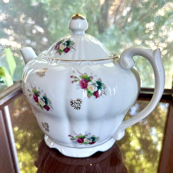 Vintage Floral Musical Teapot White Gold Accents Japan Porcelain - Picture 7 of 15